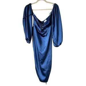 Thats So Fetch Blue Satin Off Shoulder Bodycon Mini Dress Womens 8 Baddie Ruched